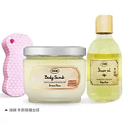 SABON 磨砂沐浴組[身體磨砂膏+沐浴油+海綿]-多款可選-國際航空版 以色列綠玫瑰