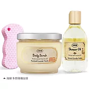 SABON 磨砂沐浴組[身體磨砂膏+沐浴油+海綿]-多款可選-國際航空版 經典P-L-V