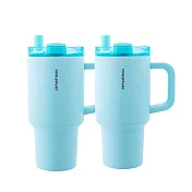 [CookPower 鍋寶] 珍珠粗吸管陶瓷隨行把手杯900ml 買1送1(3色選) 清韻藍2入組
