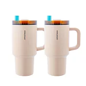 [CookPower 鍋寶] 珍珠粗吸管陶瓷隨行把手杯900ml 買1送1(3色選) 時光棕2入組