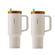 [CookPower 鍋寶] 珍珠粗吸管陶瓷隨行把手杯1200ml 買1送1(2色選) 浪漫咖2入組