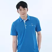 【遊遍天下】男款抗UV吸濕排汗機能格紋POLO衫 (GS1017) M 天藍