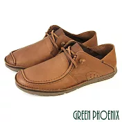 【GREEN PHOENIX】男 休閒鞋 懶人鞋 穆勒鞋 綁帶 蠟感牛皮 兩穿 後踩 前包 後空 臺灣製 EU39 咖啡色