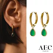 AEC PARIS 巴黎品牌 綠水晶耳環 金色小圓耳環 MINI HOOPS HELIOS