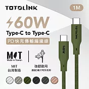 【TOTOLINK】60W Type-C to C PD3.0快充傳輸線 充電線_共六色 1M(台灣製造/安卓 iPhone 15後適用 / 柔軟編織/USB-C) 雨林綠 雨林綠