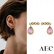 AEC PARIS 巴黎品牌 白鑽紫水晶耳環 金色小水滴耳環 STUDS ROMA