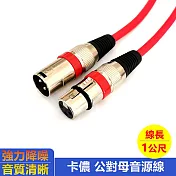 卡儂CANNON公對母XLR合金音訊連接線-1米 紅色