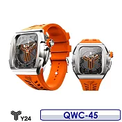 Y24 Quartz Watch 45mm 石英錶芯手錶 QWC-45 銀錶殼/橘錶帶 (適用Apple Watch 45mm)
