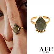 AEC PARIS 巴黎品牌 梨形切割拉長石戒指 金色可調式戒指 THIN RING AYA