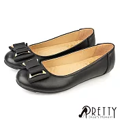 【Pretty】女 娃娃鞋 包鞋 圓頭 平底 蝴蝶結 通勤 上班 約會 臺灣製 JP23 黑色