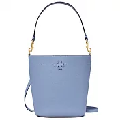 Tory burch 雙T-LOGO素面皮革水桶包-天空藍