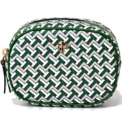 TORY BURCH 印花皮革拉鍊化妝包 深綠