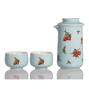 《乾唐軒活瓷》 石榴花開泡茶器 / 一壺+二杯 / 水青色 無 水青