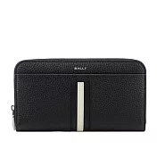 BALLY Ribbon 黑白條紋牛皮ㄇ形拉鍊長夾 (黑色)