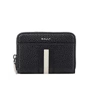 BALLY Ribbon 黑白條紋牛皮ㄇ形拉鍊卡包/零錢包 (黑色)