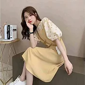 【BJ COLLECTION】日系質感圓點泡泡袖收腰兩件式套裝 BJC20002 FREE 黃色