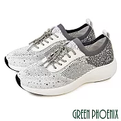 【GREEN PHOENIX】女 運動鞋 懶人鞋 健走鞋 休閒鞋 輕量 厚底 彈力 透氣 襪套式 EU35 白色