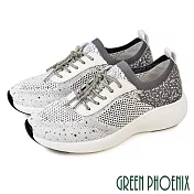 【GREEN PHOENIX】女 運動鞋 懶人鞋 健走鞋 休閒鞋 輕量 厚底 彈力 透氣 襪套式 EU39 白色