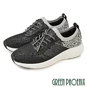 【GREEN PHOENIX】女 運動鞋 懶人鞋 健走鞋 休閒鞋 輕量 厚底 彈力 透氣 襪套式 EU35 黑色