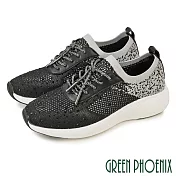 【GREEN PHOENIX】女 運動鞋 懶人鞋 健走鞋 休閒鞋 輕量 厚底 彈力 透氣 襪套式 EU39 黑色