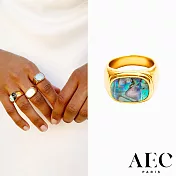 AEC PARIS 巴黎品牌 方形金色寬版戒指 孔雀母貝戒指 LARGE RING COLUMBA 54