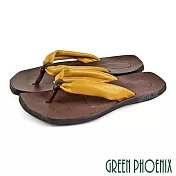 【GREEN PHOENIX】女 拖鞋 夾腳 人字 全真皮 手工 臺灣製 EU35 黃色