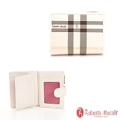 Roberto Mocali - 義大利諾貝兔優雅格紋系列經典扣式零錢袋短夾 米白