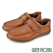【GREEN PHOENIX】男 休閒鞋 休閒皮鞋 商務皮鞋 全真皮 沾黏式 EU39 咖啡色