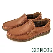 【GREEN PHOENIX】男 休閒鞋 休閒皮鞋 商務皮鞋 全真皮 直套式 EU39 咖啡色