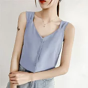 【BJ COLLECTION】日系質感雪紡V領肩帶背心上衣 BJC30048  F 藍色