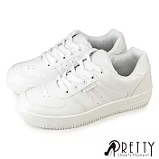 【Pretty】男 板鞋 休閒鞋 小白鞋 全黑工作鞋 綁帶 平底 素面 台灣製 JP25.5 白色