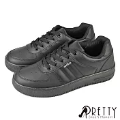 【Pretty】男 板鞋 休閒鞋 小白鞋 全黑工作鞋 綁帶 平底 素面 台灣製 JP25.5 黑色
