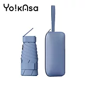 【Yo!kAsa】極致輕量防曬抗UV六折迷你扣環黑膠傘 贈拉鍊收納包(三色任選) 霧霾藍