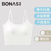 BONAS波倪 法式高階 冰絲涼感無痕BRATOP/無鋼圈背心 簡約白L
