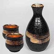 福介商店 日本陶瓷 黑鐵金刷目酒器組 1壺2杯