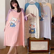 【Wonderland】甜系女孩牛奶絲居家睡裙洋裝(3款) FREE 寶貝小熊(黃色)
