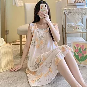 【Wonderland】100%嫘縈純欲風寬吊帶方領睡衣洋裝(5款) FREE 金鐘花米白