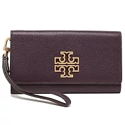 ＂Tory burch 雙T-LOGO皮革翻蓋手拿包長夾 酒紅