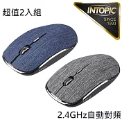 INTOPIC 廣鼎 2.4GHz飛碟無線光學鼠2入組(MSW-775) 藍+灰各1入