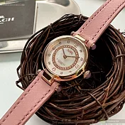 COACH蔻馳精品錶,編號：CH00211,26mm圓形玫瑰金精鋼錶殼貝母錶盤真皮皮革粉紅錶帶