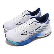 Mizuno 慢跑鞋 Wave Rider 28 男鞋 超寬楦 白 藍 波浪片 支撐 運動鞋 美津濃 J1GC2404-01