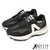 【Pretty】女 休閒鞋 運動鞋 老爹鞋 厚底 綁帶 顯瘦 復古 JP23 黑色