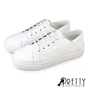 【Pretty】女 休閒鞋 懶人鞋 小白鞋 全黑工作鞋 包頭拖鞋 後踩兩穿 免綁鞋帶 JP25 白色