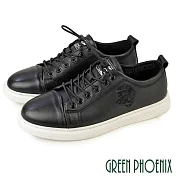 【GREEN PHOENIX】男 休閒鞋 懶人鞋 全真皮 直套式 免綁鞋帶 EU45 黑色