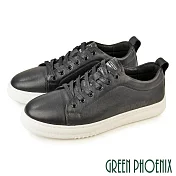 【GREEN PHOENIX】男 休閒鞋 全真皮 綁帶 平底 EU45 黑色