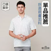 oillio歐洲貴族 (有大尺碼) 男裝 短袖口袋POLO衫 彈力防皺 商務休閒 透氣吸濕排汗 授權臺灣製 L 白色