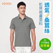 IOIIOI歐洲貴族 桑蠶絲 男裝 短袖涼感POLO衫 休閒商務POLO 防皺 透氣吸濕排汗 L 灰色