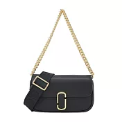 MARC JACOBS THE J MARC 光滑皮革翻蓋鏈帶斜背/肩揹包-迷你/ 黑
