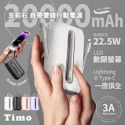 【Timo】五彩石 22.5W自帶雙線數顯行動電源 20000mAh (附帶Lightning+USB-C充電線) 雲霧白