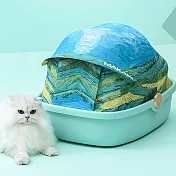 【P&H寵物家】防水防臭防抓藝術布料 敞篷式貓砂盆(附砂鏟) 綠色